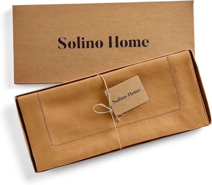 Solino Home 100% Pure Linen Table Runner Brown Sugar Hemstitch, 14 x 48 in | - Image 6