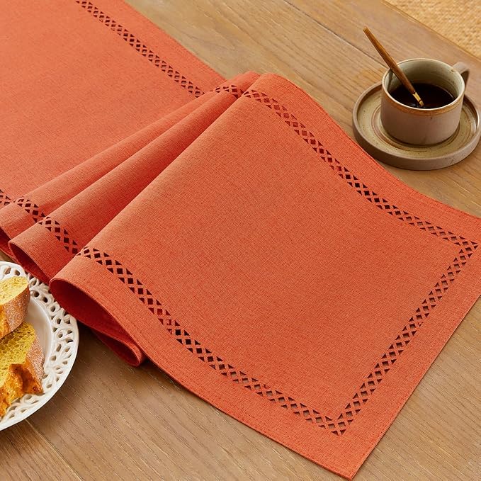 Orange Burlap Table Runner, Fall Table Runners 90 inches Long | Double Layer by Aoztio