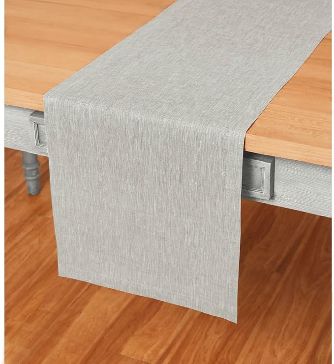 Solino Home 100% Pure Linen Table Runner Oyster Grey, Athena 14 x 72 in | Table by SolinoHome