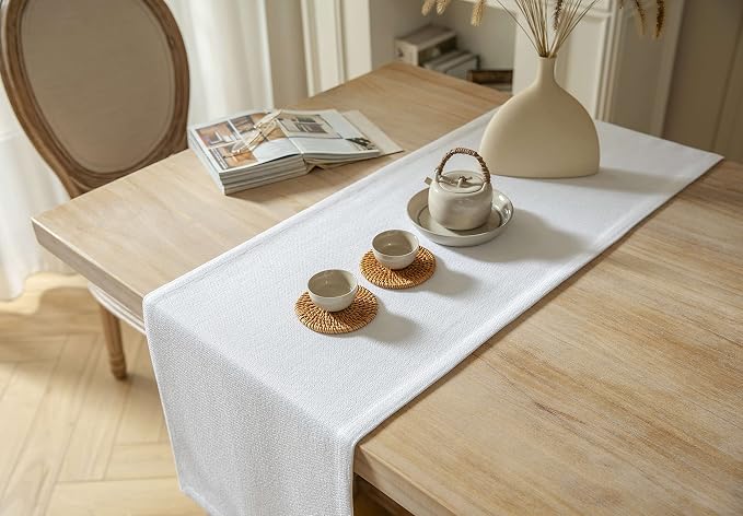 Burlap Style Farmhouse Table Runner, 14x90 Inches White | Thick Durable Fabric - Image 4