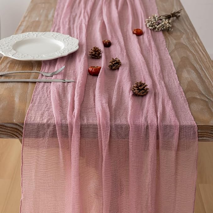 6Pcs Dusty Rose Cheesecloth Table Runner 120 Inches - Image 3