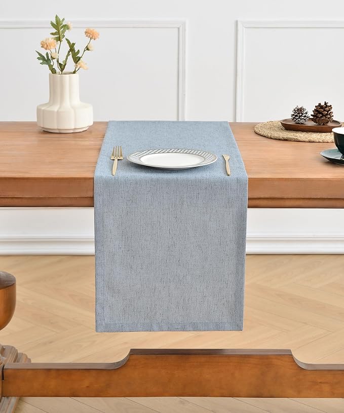 Wracra Linen Table Runner, Burlap Dusty Blue Table Runners 108 Inches Long | - Image 5