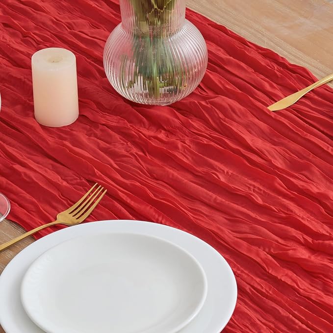 Asee'm 12pcs Red Cheesecloth Table Runner Christmas 10FT Boho Rustic Gauze | - Image 3