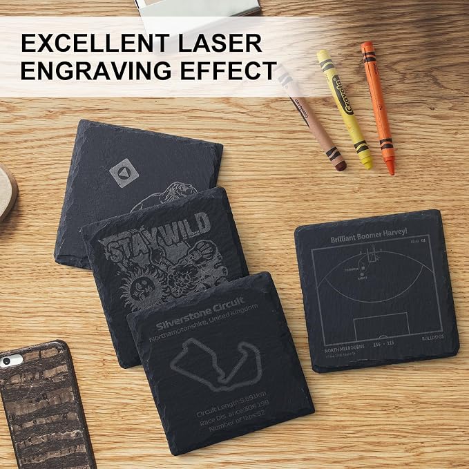 60 PCS Slate Coasters Set, 4 Inch Black Square Stone Coasters Bulk, Laser - Image 3