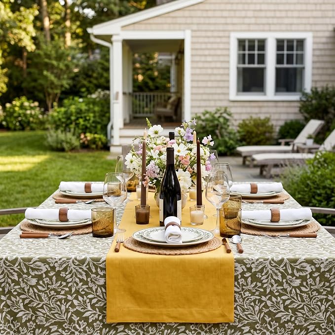 Solino Home 100% Pure Linen Dining Table Runner Yellow, Fete 14 x 144 in | - Image 2