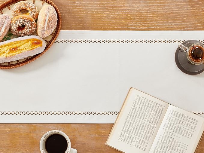 Rustic Burlap Table Runner, Off White Table Runners 108 inches Long | Double - Image 3