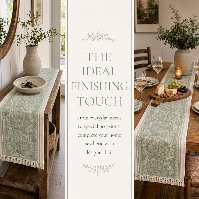 14x83 Medallion Table Runner Waterproof Rustic Farmhouse Macrame | Hosting a - Image 7