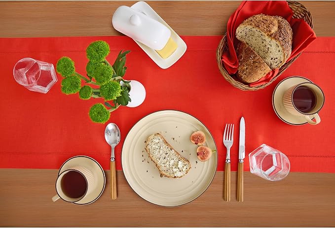 Solino Home Cotton Linen Dining Table Runner Poppy Red Woven, 14 x 120 in | - Image 3