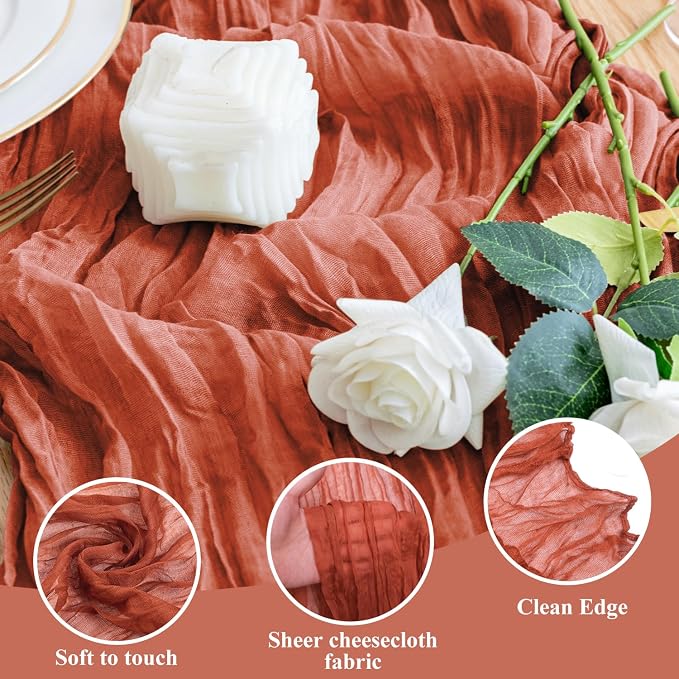 Cheesecloth Fall Table Runner Terracotta 10FT Boho Gauze, 12 Pack | 120 Inch - Image 3