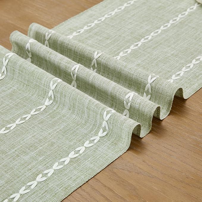 Wracra Rustic Linen Table Runner, Sage Green Table Runners 48 inches Long | - Image 2