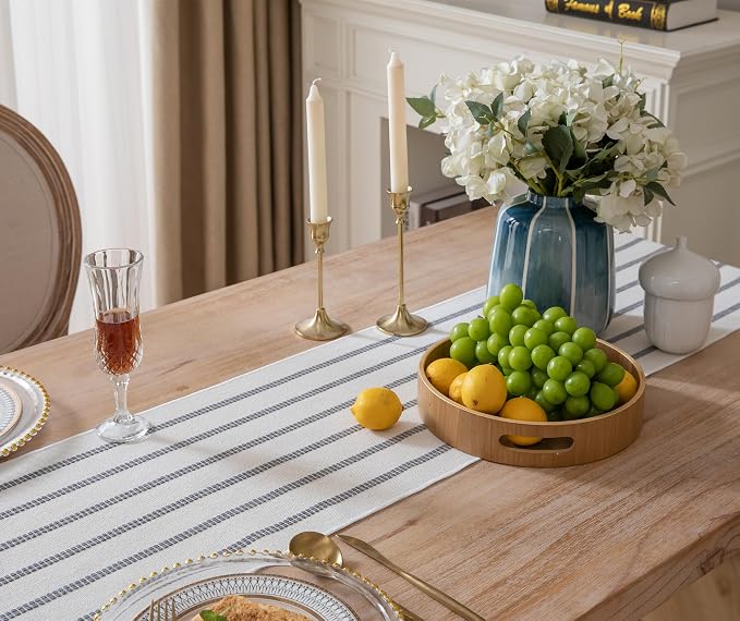 Caflife Boho Table Runner 108 Inchs Long Brown and Beige, Cotton and Linen Woven - Image 3