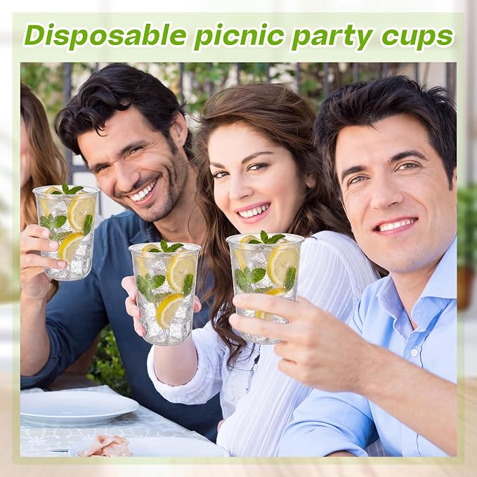 Ziliny 500 Pcs Disposable Stemless Glasses 16oz Crystal Plastic Wine Glasses - Image 6
