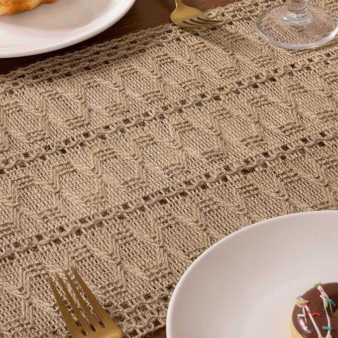 Burlap Boho Table Runner for Spring Home Decor 132 Inches Long, Modern - Image 3