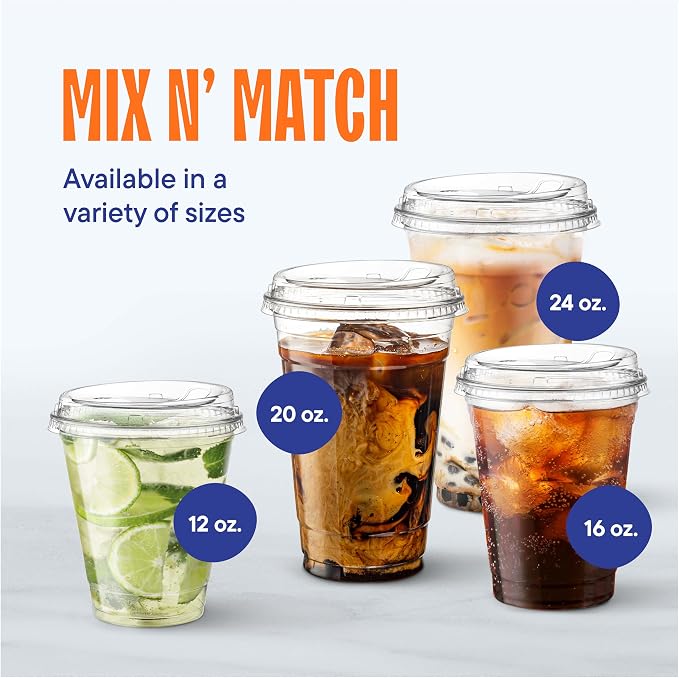 24 oz Clear Plastic Cups with Strawless Sip-Lids PET Crystal Clear Disposable - Image 7