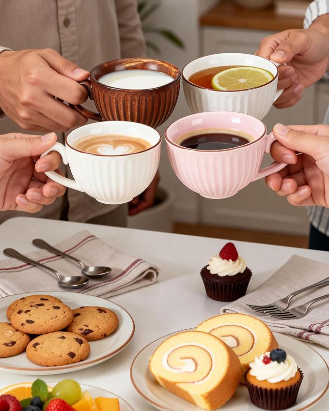 11.5oz Ceramic Cappuccino Cup and Saucer Set, Large Coffee Cup - Image 5