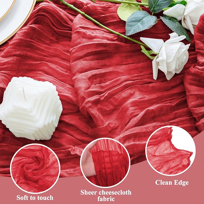 Cheesecloth Table Runner 10FT Red Boho Gauze Rustic Sheer Runners | Cheese - Image 3