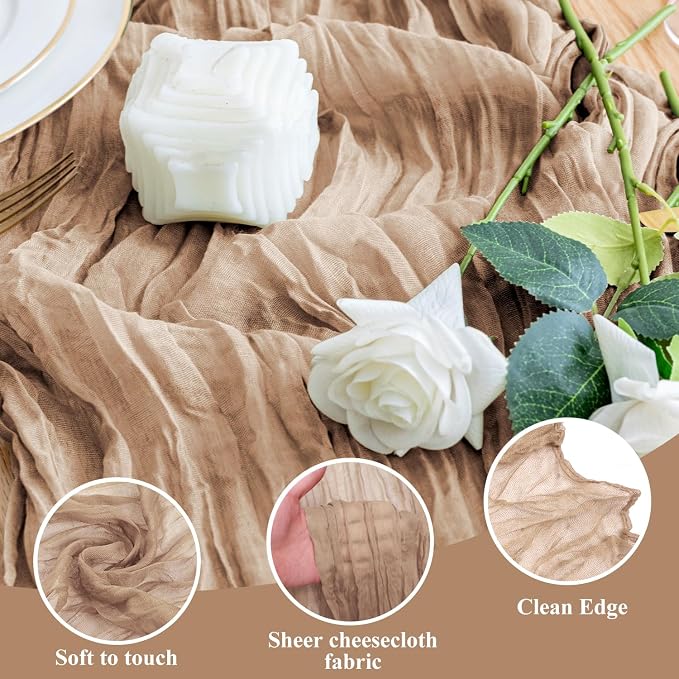 Cheesecloth Table Runner Nude Brown 10FT Boho Gauze Table Runners | 120 Inch - Image 3
