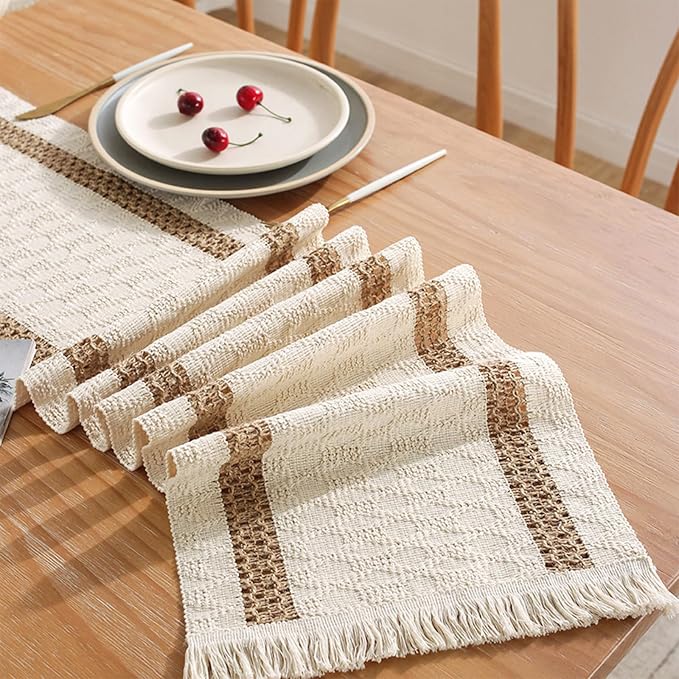 Boho Table Runner 108 Inches Long Summer Farmhouse Macrame Table Runner Cotton - Image 3