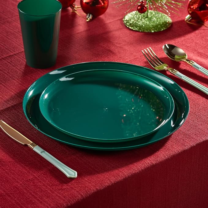 PLASTICPRO [30 Pack 8.6'' Christmass Green Plastic Party Plates Edge Collection - Image 3