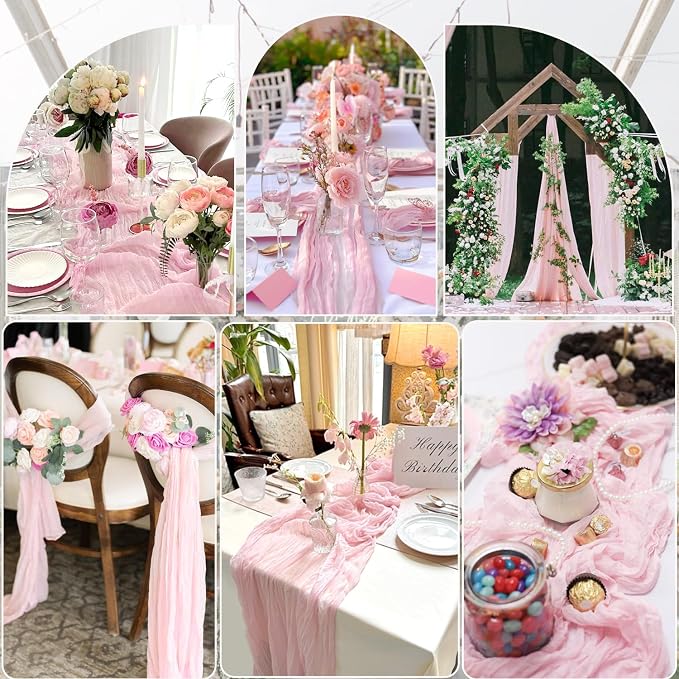 6 Pack Light Pink Table Runner Cheese Cloth Summer Rustic Sheer Gauze - Image 5