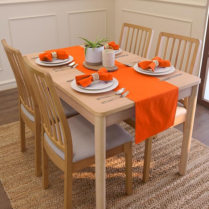 Encasa XO Table Runner, Cotton Canvas Dining Runner 13"x91" | Orange, 180 GSM - Image 2