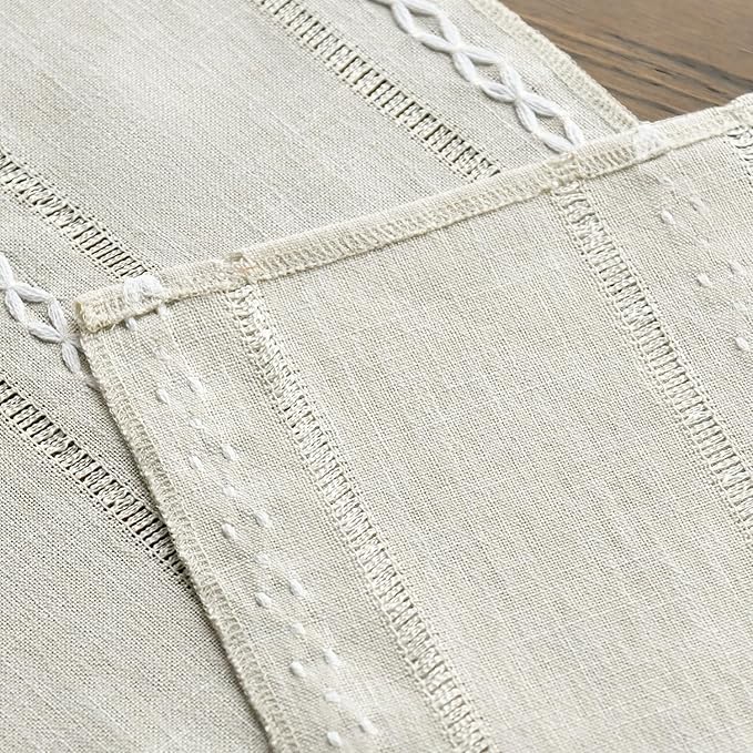 Artoid Mode Beige Rustic Cotton Linen Table Runner, Seasonal Embroidered Hollow - Image 5