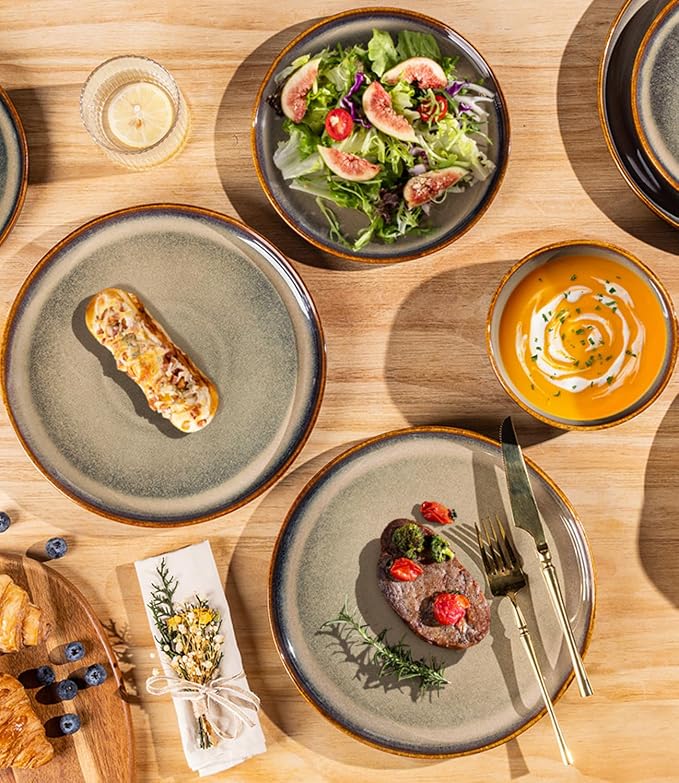 Ceramic Dinnerware Set for 6, 18-Piece Plates and Bowls Set | Handmade Reactive - Image 3