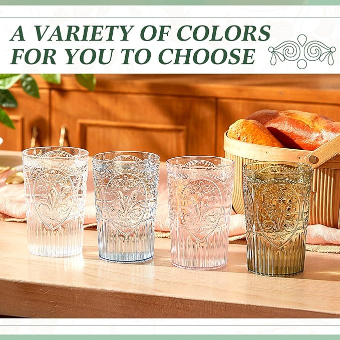 100 Pcs 16 oz Plastic Vintage Drinking Glasses Stemless Ribbed Highball Glasses - Image 5
