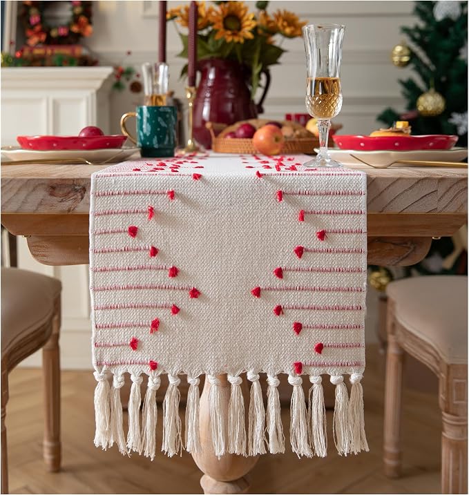 Christmas Table Runner 13 x 108 Inch Long Natural Cotton Woven Runner by Caflife