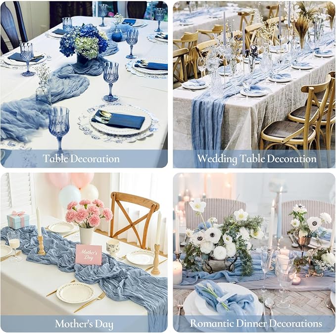 10 Pack Dusty Blue Cheesecloth Table Runner 35x120 Inch, Boho Rustic Semi Sheer - Image 4