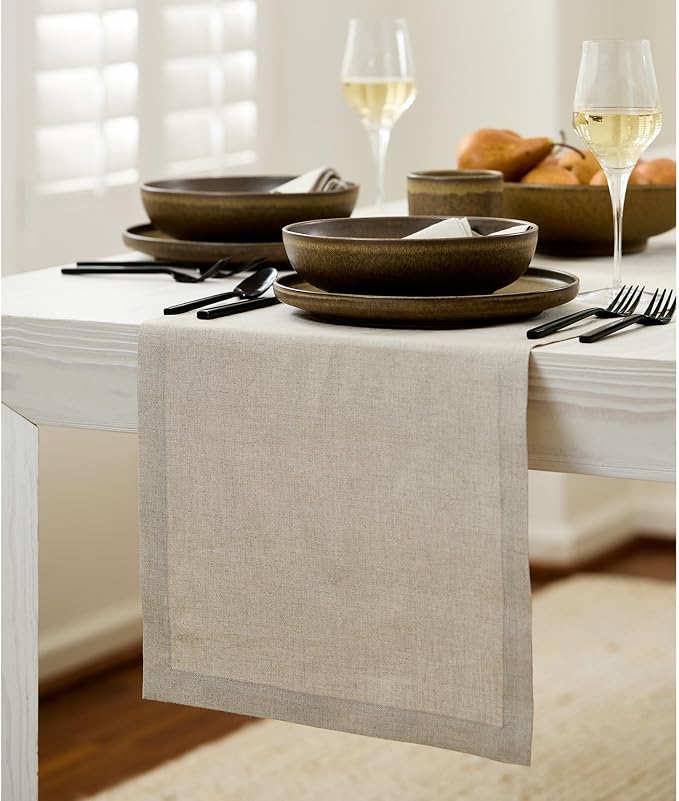 Solino Home 100% Pure Linen Table Runner Natural Long, Fete 14 x 120 in | Table - Image 2