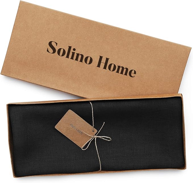 Solino Home 100% Pure Linen Dining Table Runner Black, Fete 14 x 108 in | Table - Image 5