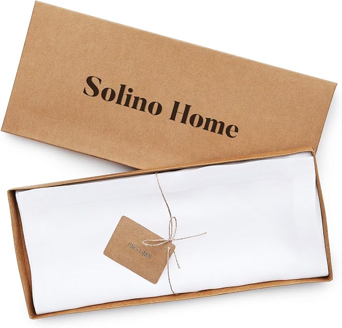 Solino Home 100% Pure Linen Table Runner White, Fete 14 x 132 Inch Long | Table - Image 5
