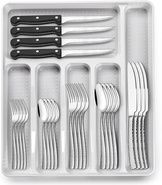 49-Piece Hammered Silverware Set by EWFEN