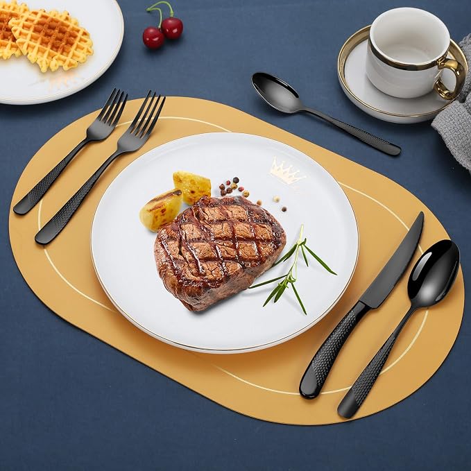 40-Piece Hammered Black Silverware Set - Image 7