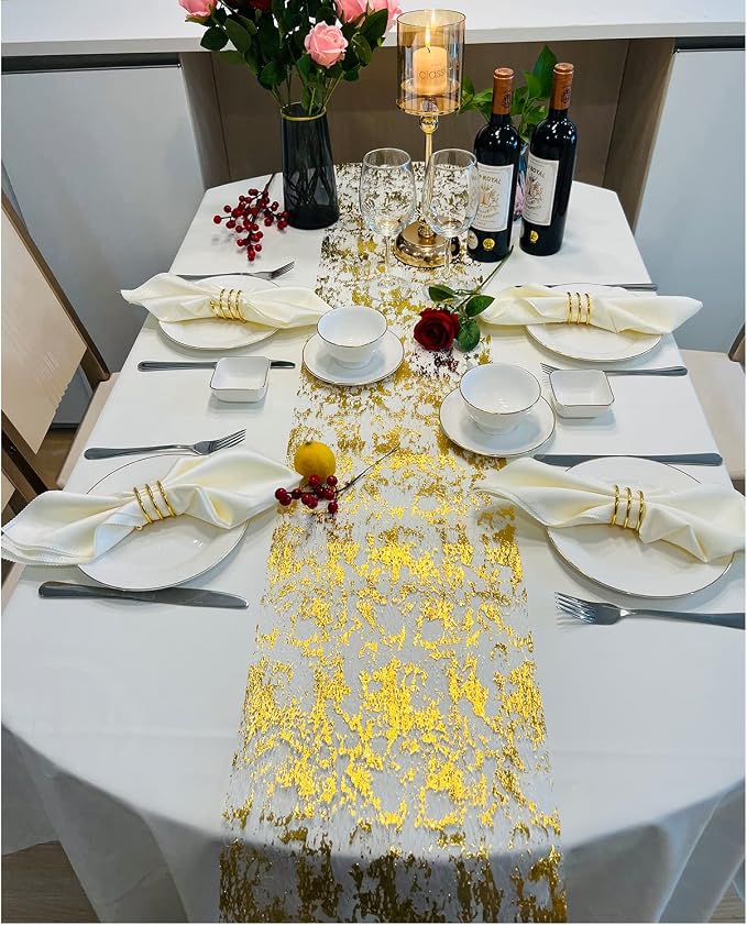 Glitter Metallic Gold Table Runner 11x108 Inch, Mesh Thin Sparkle Table Runner - Image 2