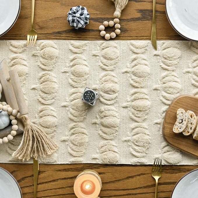 Artoid Mode Beige Soft Faux Fur Pumpkins Fall Table Runner 13x48 Inch | - Image 2