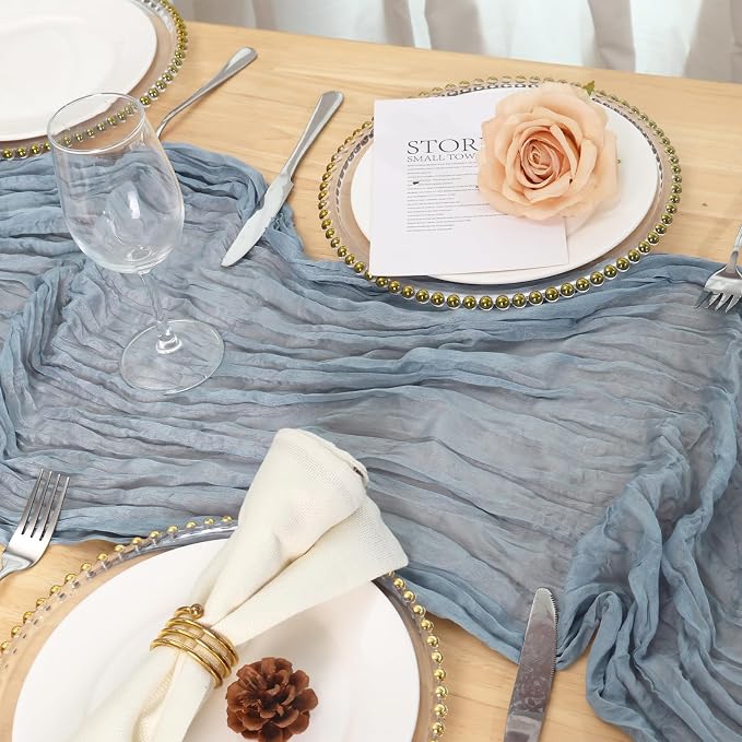 20 Pack Dusty Blue Cheesecloth Table Runner 120 Inch Boho Wedding Decor | - Image 4