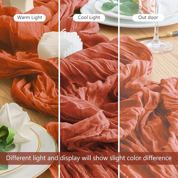 Cheesecloth Fall Table Runner Terracotta 10FT Boho Gauze, 3 Pack | 120 Inch - Image 8