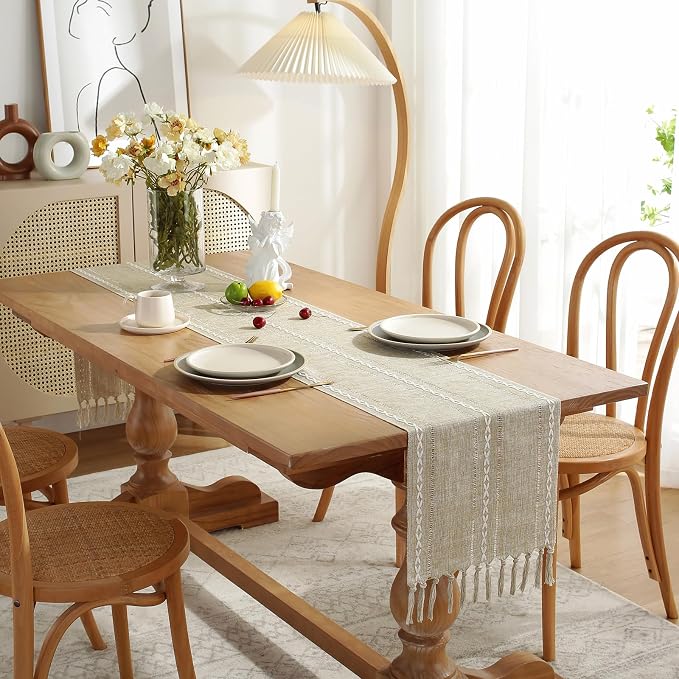 Wracra Rustic Linen Table Runner, Coffee Table Runners 108 inches Long | Raised - Image 4