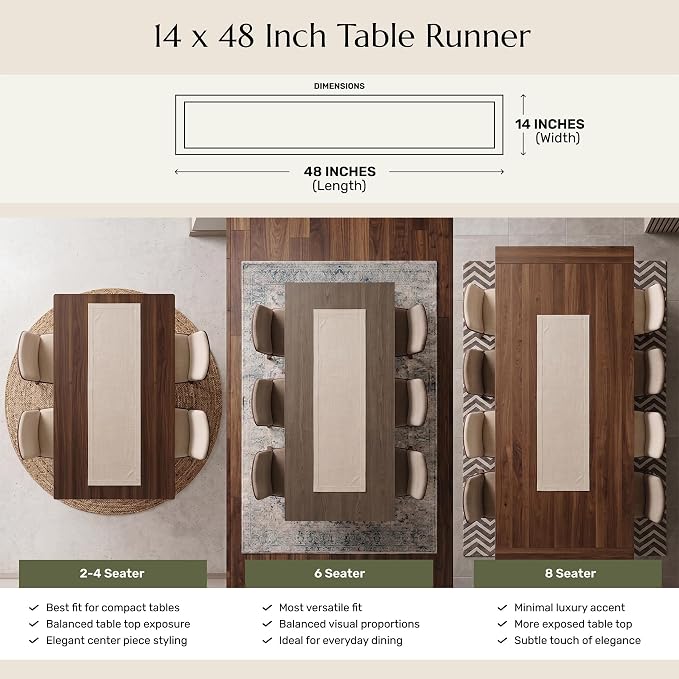 Solino Home 100% Pure Linen Dining Table Runner Beige Hemstitch, 14 x 48 in | - Image 3