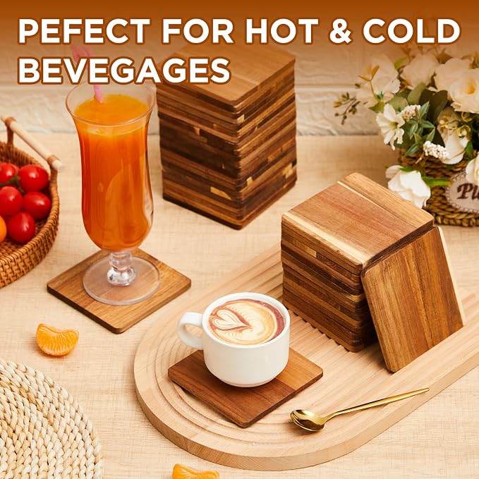 24 Pcs Unfinished Acacia Wood Coasters Bulk, 4 Inch Square Wooden Coasters - Image 3