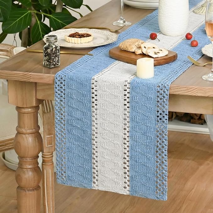 Artoid Mode Sky Blue Farmhouse Woven Table Runner 12x108 Inch | Holiday Rustic - Image 3