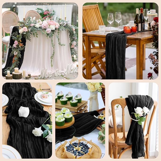 Cheesecloth Table Runner 10FT 6Pcs Black Boho Gauze Sheer Runners | Cheese - Image 7
