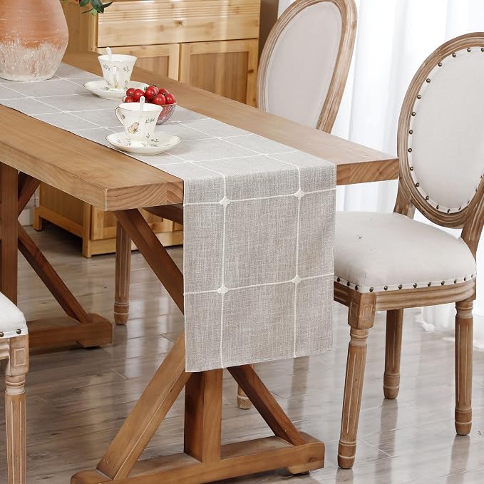 NEWISHER Rustic Embroidered Plaid Cloth Table Runner 72 inches, Farmhouse by Newisher