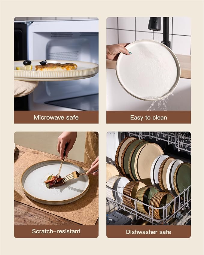 Ceramic Dinnerware Set for 4, 8-Piece Deep Salad Plates and Cereal Bowls | - Image 7