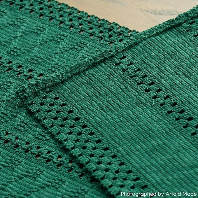 Artoid Mode Dark Green Woven Farmhouse Hollow Table Runner 12x108 Inch | - Image 4