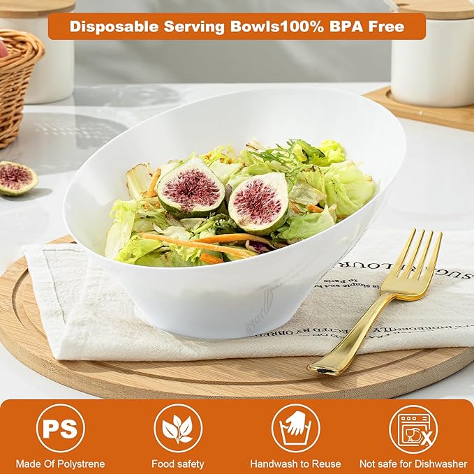 5 Pack white Plastic Serving Bowls - Image 3
