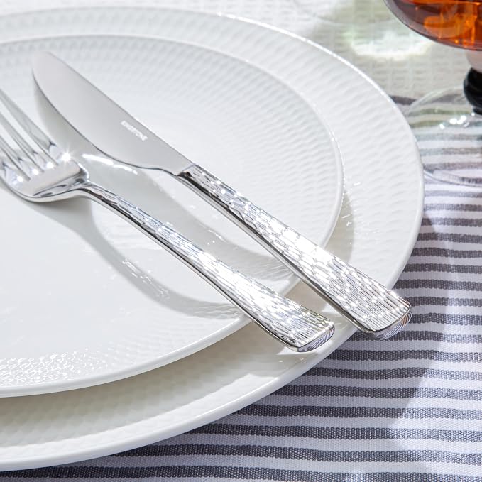 Silverware Set for 12, 60 Piece Flatware Set, 18/10 Stainless Steel | Hammered - Image 6