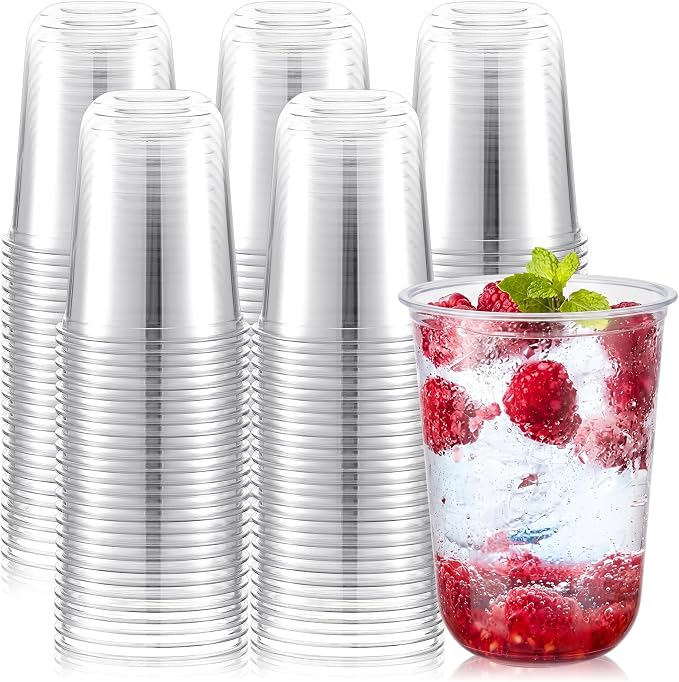 Ziliny 500 Pcs Disposable Stemless Glasses 16oz Crystal Plastic Wine Glasses by Ziliny